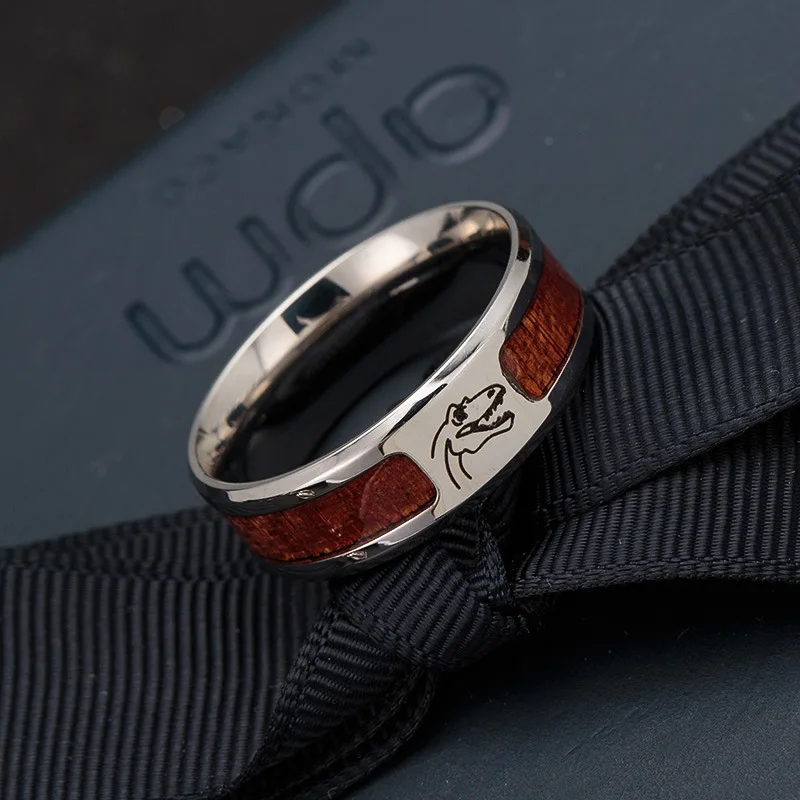 

KAMAF 2 pcs/pack Fashion simple Fuwa love font Superman fish Batman dinosaur stainless steel with wood high quality ring