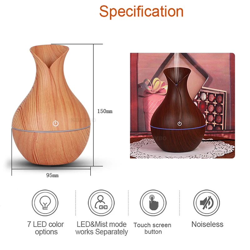 Электрический ультразвуковой аромадиффузор KBAYBO деревянные светодиодные лампы