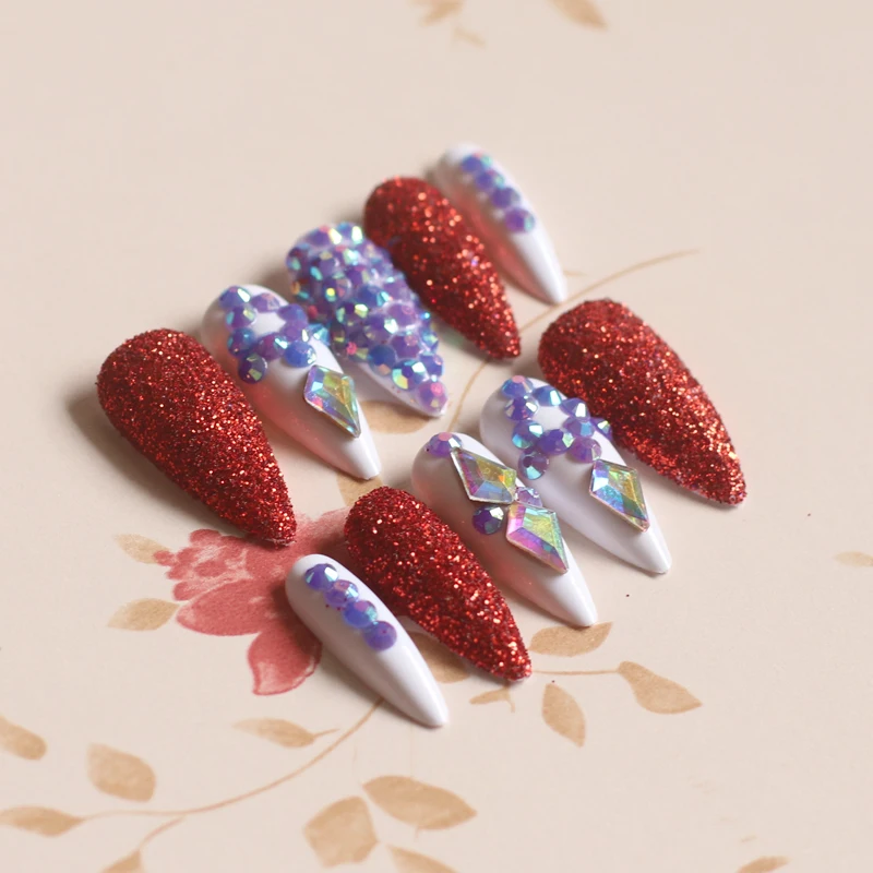 Накладные ногти JW 24 шт. Модные ручной работы со стразами бриллиантов длинные