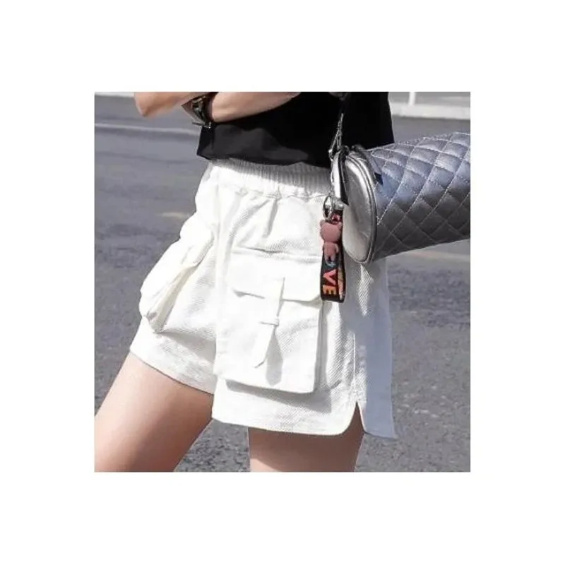 

Streerwear Summer Denim Shorts Women Patchwork Pockets Hip Hop Streetwear Fashion Gothic Short High Waist Jeans White 2021