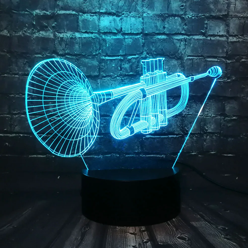 Новый инструмент рога 3D Светодиодные ночные светильники Luminaria Иллюзия