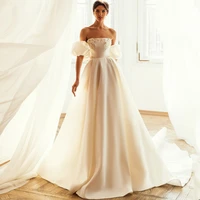eightree elegant strapless ivory wedding dresses a line puff sleeve satin flower appliques bridal ball gown long evening dresses