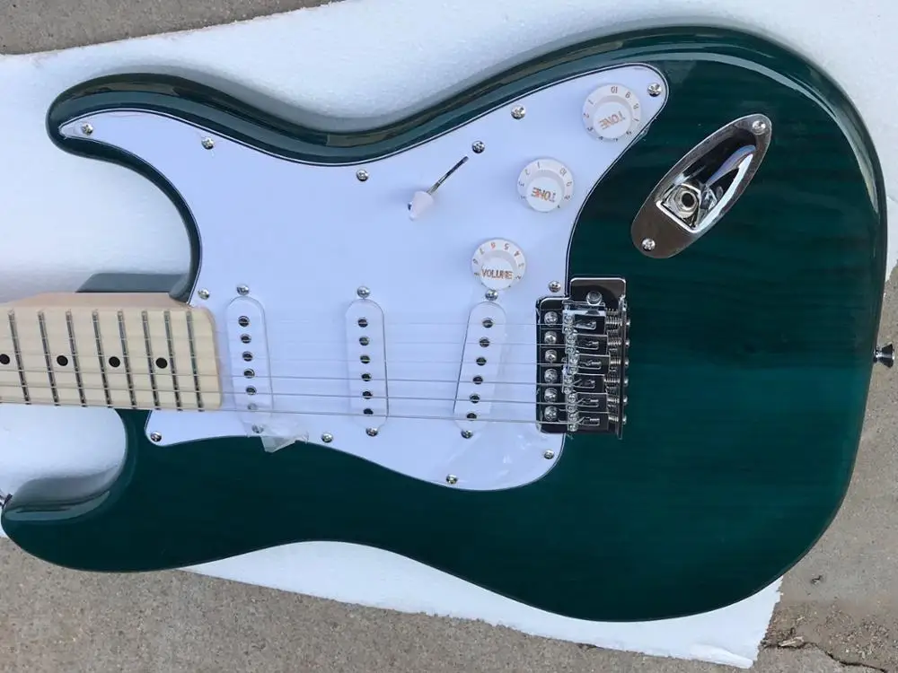 

Китайская гитарная фабрика, под заказ, новинка, 6-струнная электрическая гитара ST, для демонстрации естественной древесины, прозрачная синя...