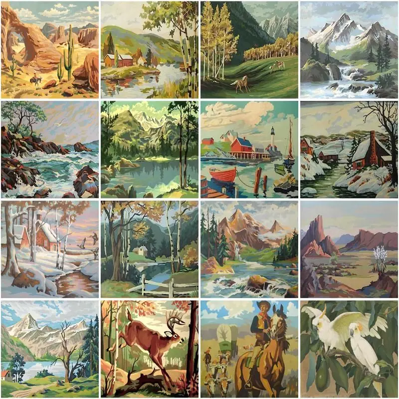 

CHENISTORY Painting By Numbers Scenery Kits Drawing On Canvas Handpainted Gift Picture By Number Mountains And Lakes Home Decor