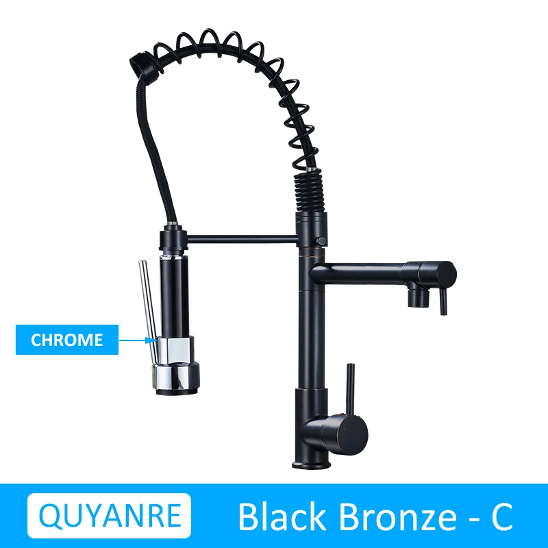 ORB DIANDUPEN Quyanre Матовый никель черный кухонный кран выдвижной спрей двойная функция поток воды поворотный Носик Одной ручкой смеситель раковина - Цвет: ORB DIANDUPEN