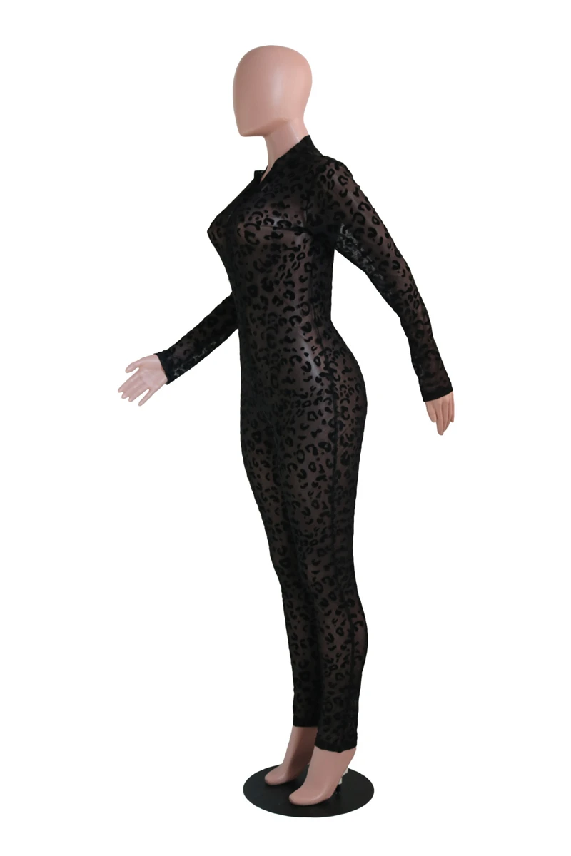 Женский сексуальный комбинезон Adogirl из прозрачной сетки с леопардовым принтом