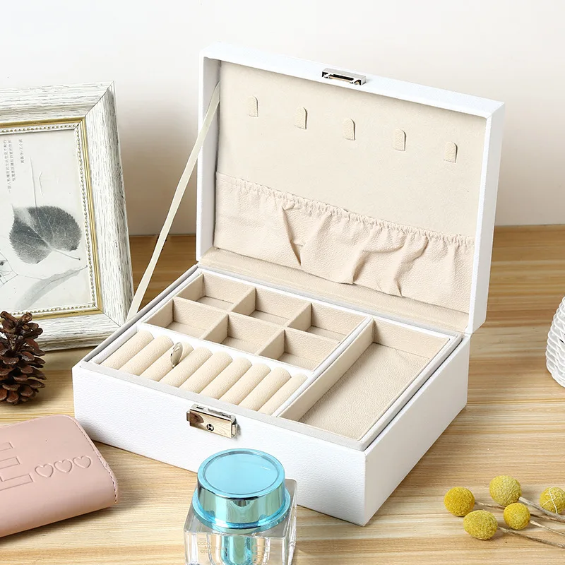 

Double-layer jewelry box jewelry finishing pu leather gift ring packaging box earrings necklace storage jewelry storage display