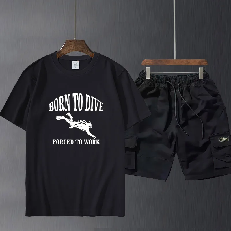 

Мужские костюмные брюки с коротким рукавом, футболка с принтом для рожденных до дайвинга, мужские хлопковые футболки с коротким рукавом, за...