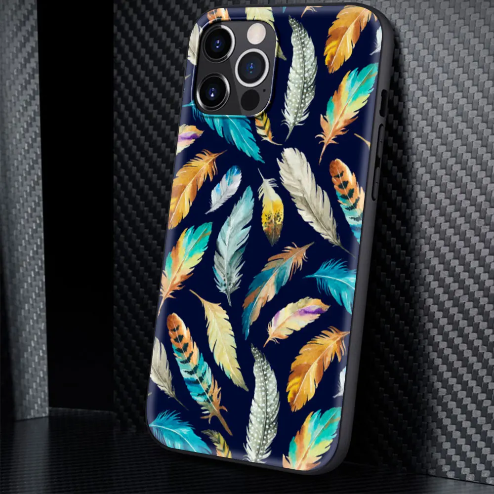

Watercolor Painting Feathers Silicone Case Coque For iPhone 12 11 Pro Max X XS Max XR 7 8 6 6S Plus Soft Phone Shell Cover Funda