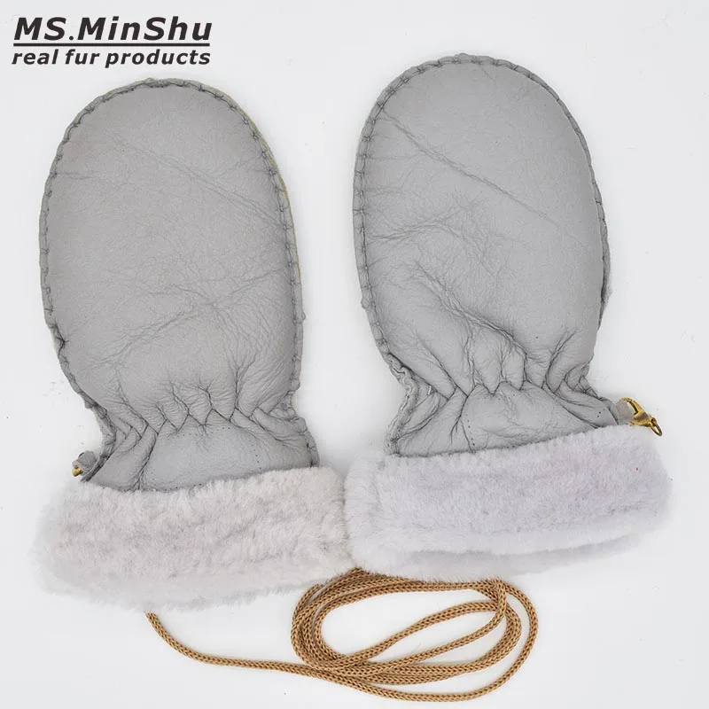 Ms. MinShu/Детские перчатки из овчины, меховые варежки, детские кожаные перчатки, Детские Зимние теплые перчатки из натуральной овчины, меховые перчатки