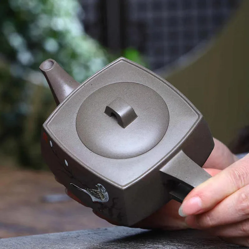 

Yixing purple clay pot square pot original mine qingduanni Sifang Zen full handmade kungfu tea set gift goods