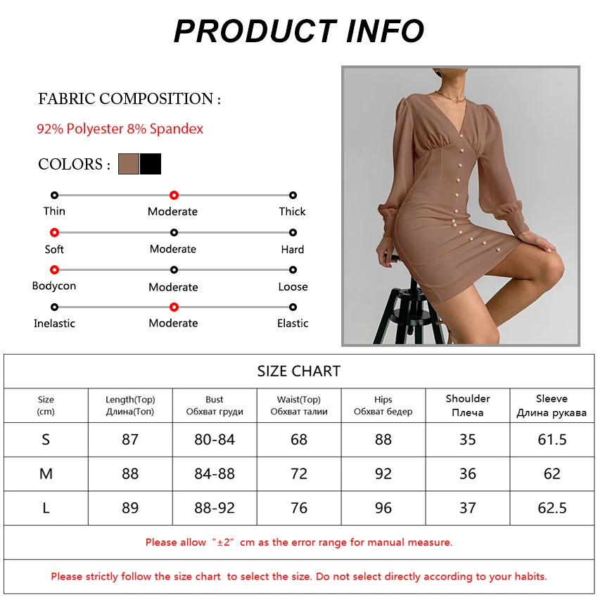 

Mnealways18 Satin Women Office Dress Long Sleeve V-Neck Single-Breasted Elegant Autumn Dress Ladies Pencil Brown Bodycon Dress