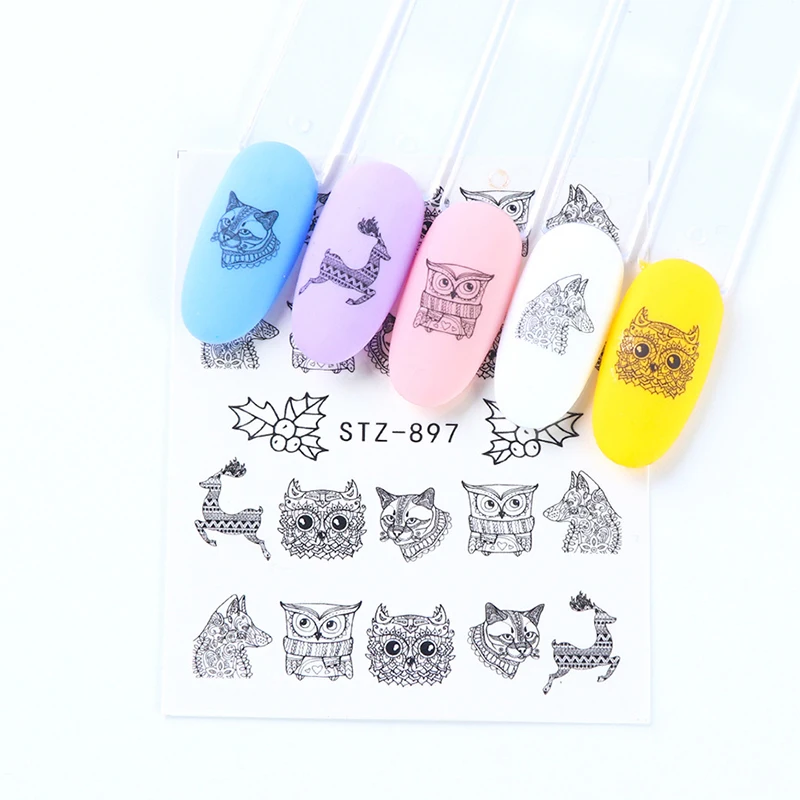 1 лист шт. черные цветочные водные переводные наклейки для ногтей цветы листья