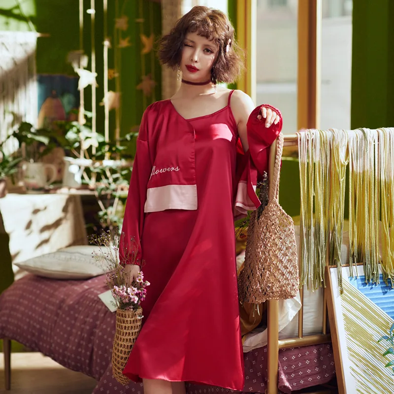 Ночная рубашка SIMISI ночная костюм с принтом из искусственного шелка сексуальный