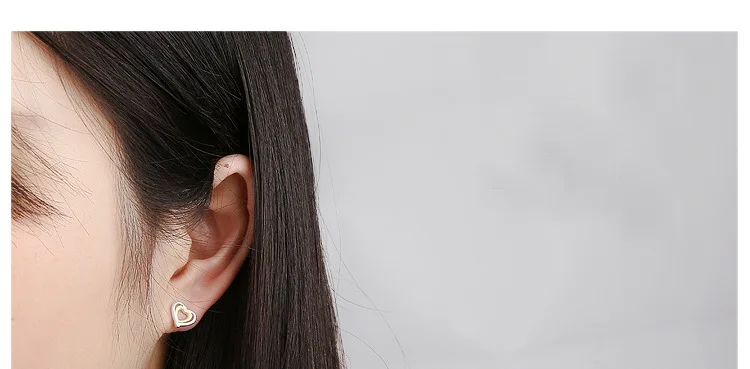 

100% 925 Sterling Silver Hypoallergenic Hollow Double Heart Stud Earrings for Women Wedding Sterling-silver-jewelry eh916
