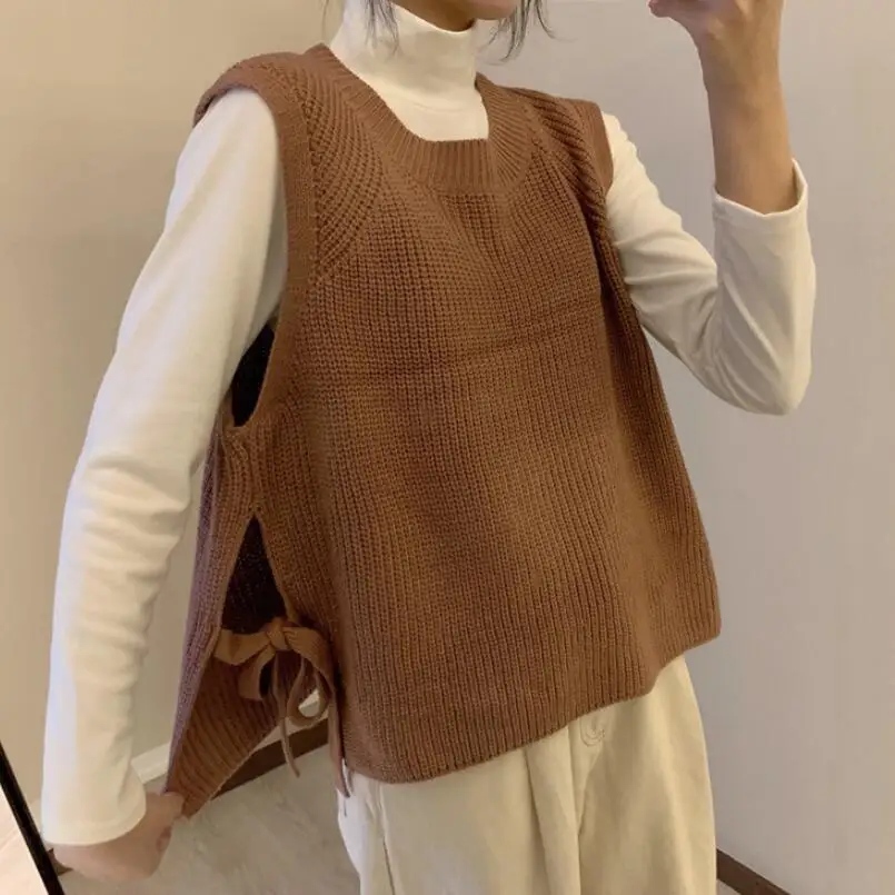 

2020 Autumn Winter Women Knitted Sweater Sleeveless Women Loose Sweater Vest Ladies O-Neck Pullovers Female Outerwear