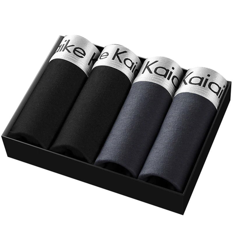 4Pcs / Boxer Underwear Men's Cotton Sexy Solid Color Elastic Underwear Antibacterial Youth Fashion Breathable Flat Shorts