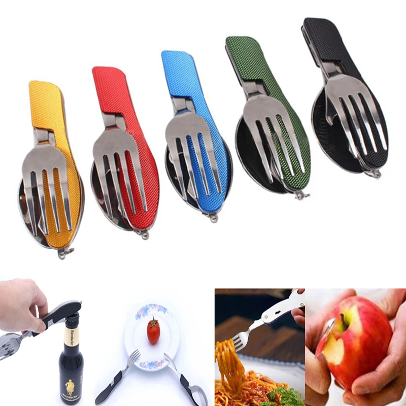 Многофункциональный многофункциональный инструмент Складной Spork вилка Посуда Столовые приборы открывалка для бутылок ложка нож портативные столовые приборы для пикника и отдыха на природе