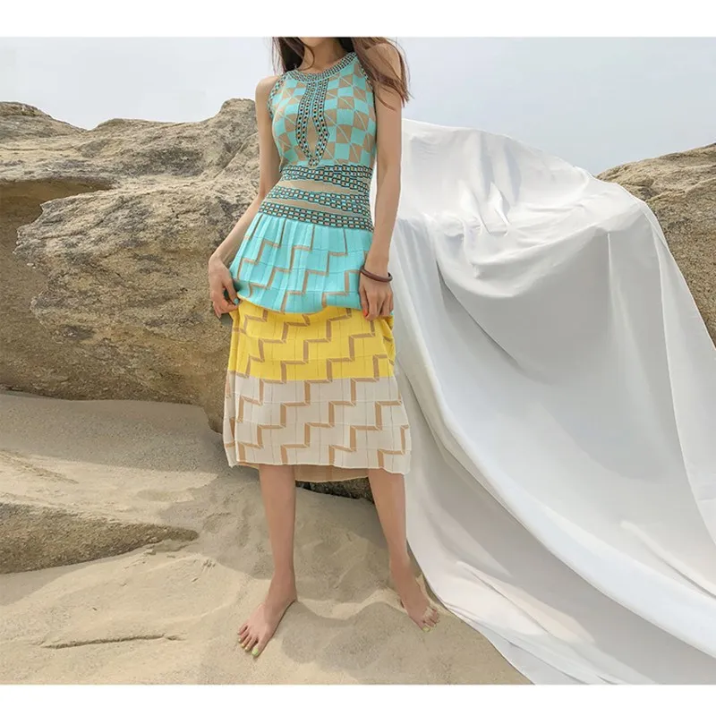 2019 осеннее женское трикотажное платье с геометрическим принтом сексуальное