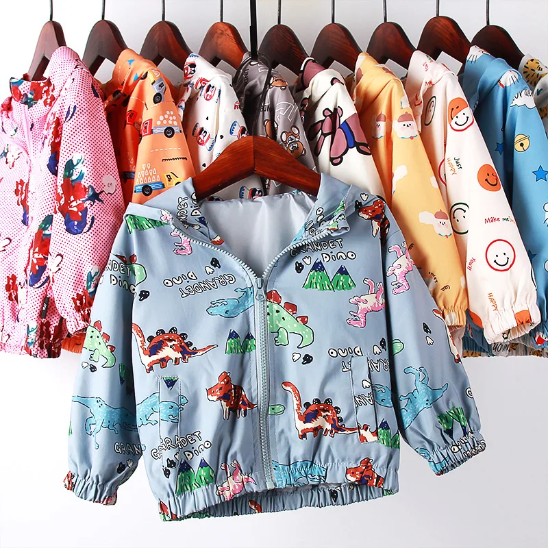

2021 Spring Summer Autumn Girls Boys Fashion Thin Print Hooded Jacket Baby Kids Children Sweet Fashion Windproof Coat 2 4 6 8Y
