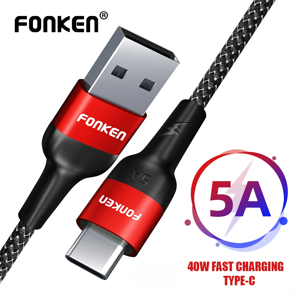 FONKEN 5A USB C кабель 40 Вт Быстрая зарядка type C кабели для HUAWEI P30 MATE 20 PRO быстрое зарядное устройство Шнур type-C Android телефонный провод