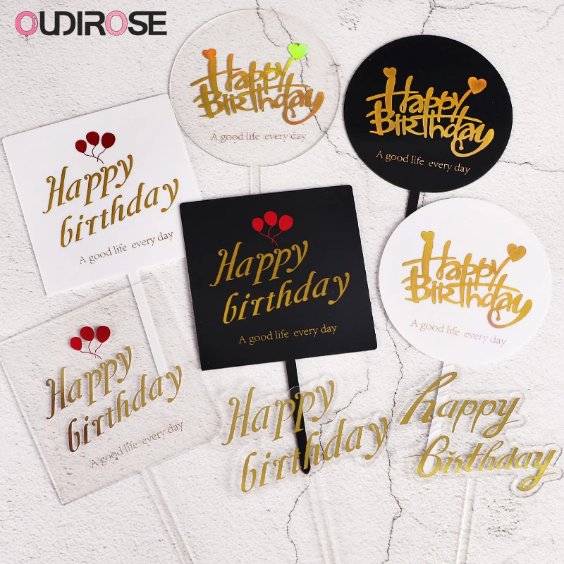 Блестящие золотые буквы Топпер для торта С Днем Рождения украшения акриловый