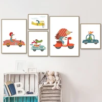 car aircraft motorcycle tractor hedgehog rabbit wall art canvas painting nordic posters and prints wall pictures kids room decor
