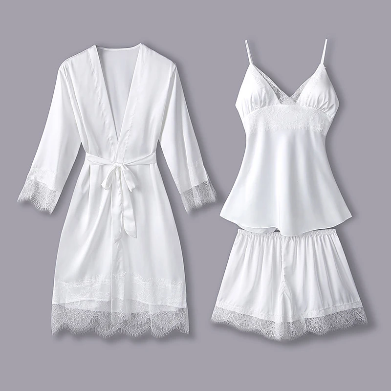 Новый женский пижамный комплект шелковая пижама из трех предметов на тонких