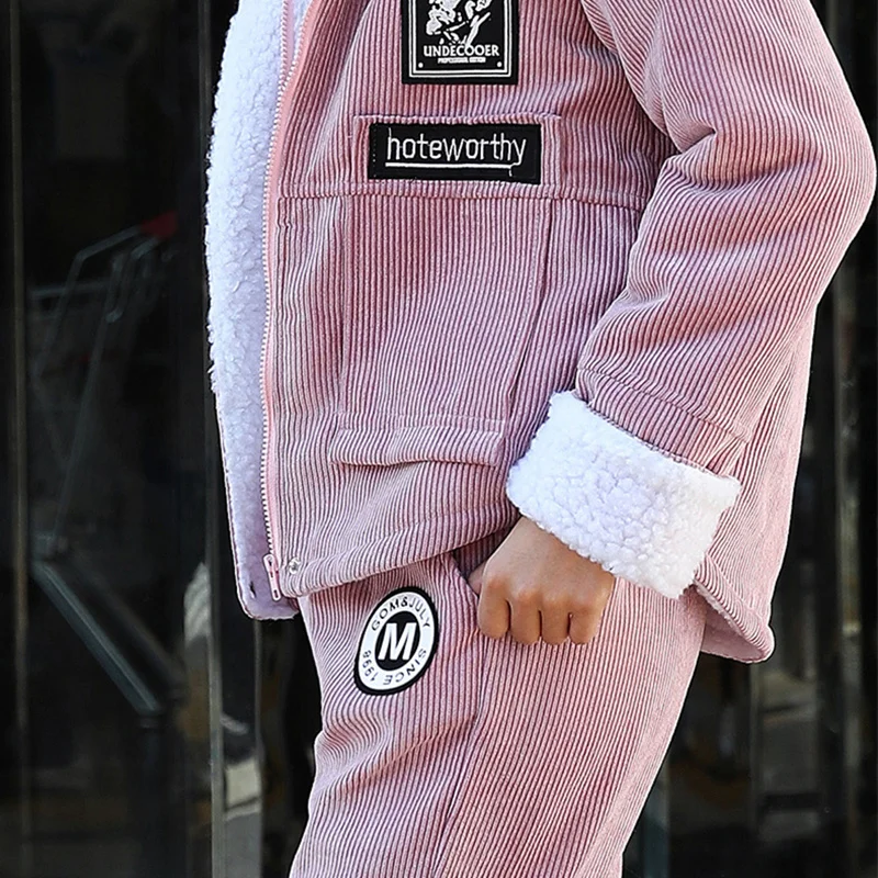 Женский вельветовый спортивный костюм теплый с капюшоном и длинными штанами