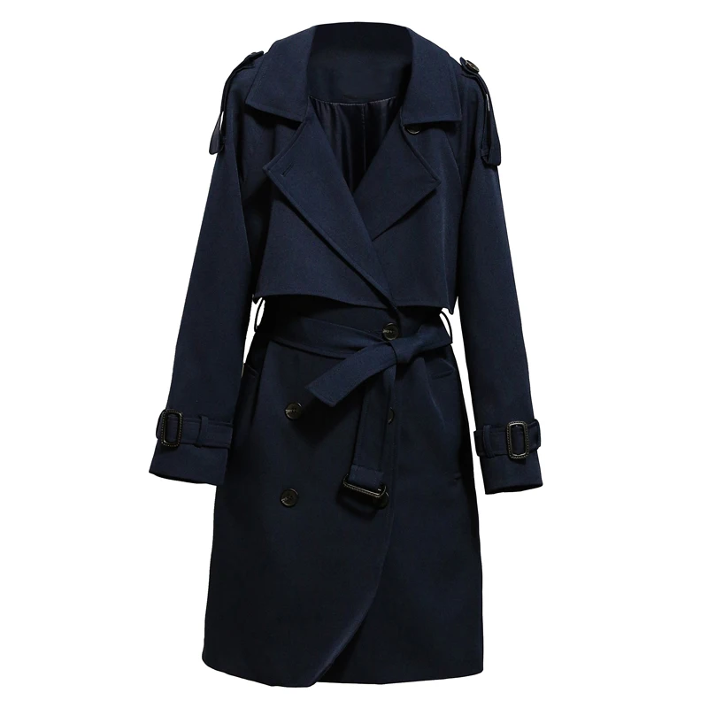 Новая весенняя длинная верхняя одежда пальто темно синего цвета с длинным