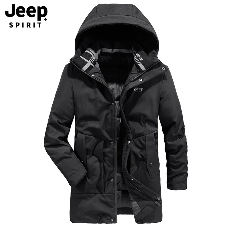 JEEP SPIRIT зимняя куртка на утином пуху Мужская мода средней длины Толстая теплая ветровка зимнее пальто для мужчин размера плюс L-4XL Veste Homme