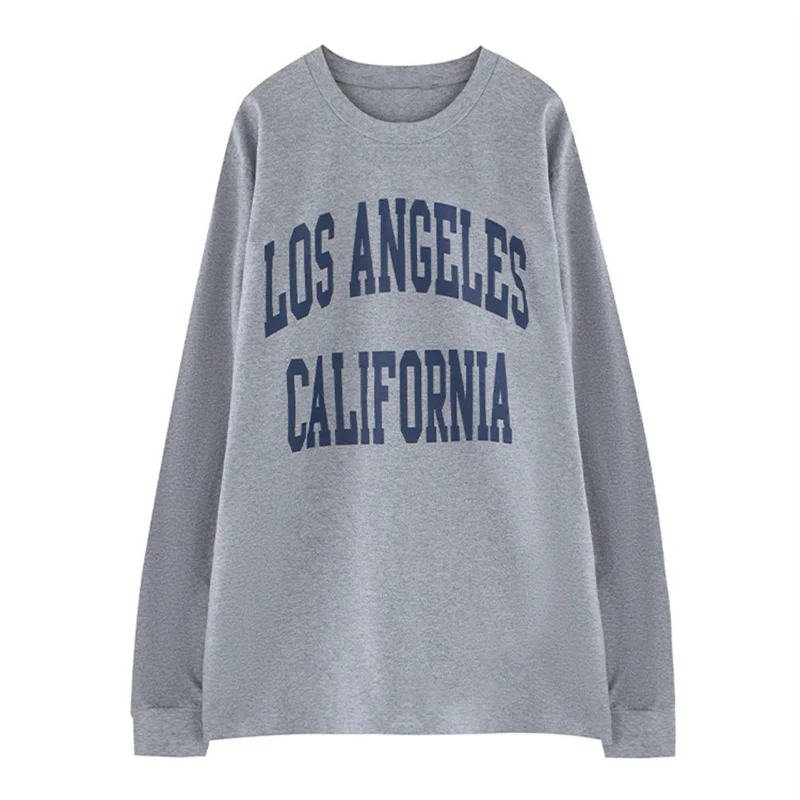 

Women Vintage T-shirt Loose Letter Printed Round Collar Long Sleeve 2022 Spring Fashion Ladies Casual Tees Female Soft Shirts