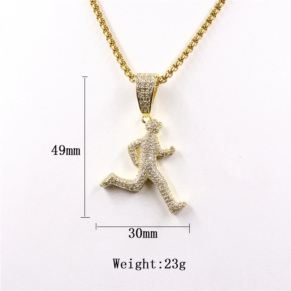 

Hip Hop Running Man Pendant Charm Bling AAA Cubic Zircon Necklace for Men Women Long Chain Rock Jewelry