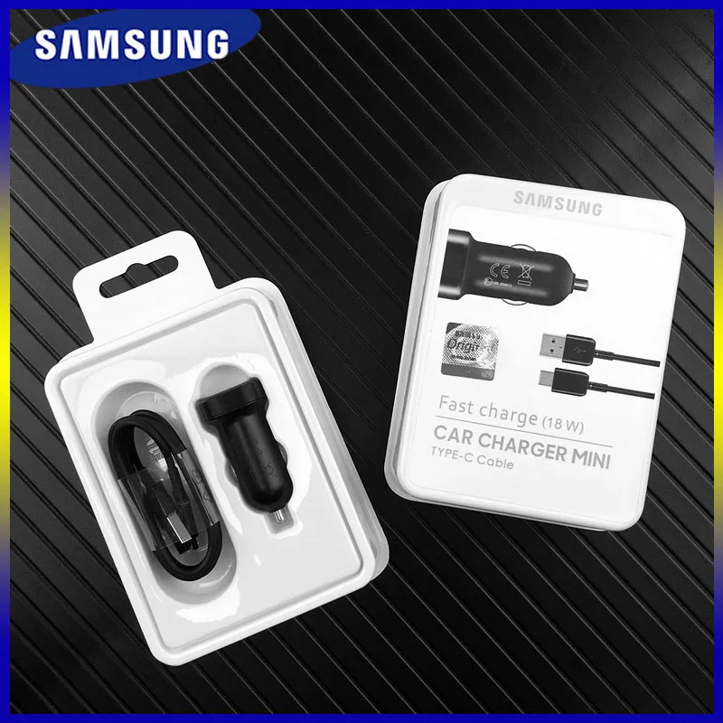 

Original Samsung Fast Car Charger Galaxy S8 S9 Plus Note 7 8 9 Quick 18W Car slot Adapter Usb C Cable for A50 A60 A80 Note 10 20