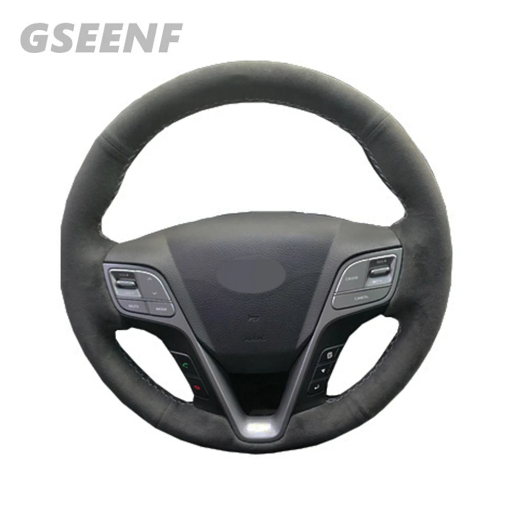 

Car Accessories Steering Wheel Cover For Hyundai Santa Fe 2013-2018 ix45 2013-2016 Black Hand-stitched Comfortable Suede