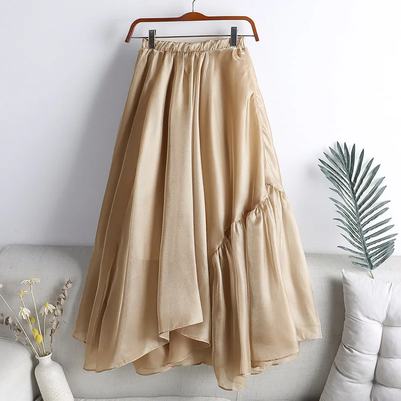 

Винтажная Элегантная модная юбка, Женская юбка из тюля с высокой талией, Женская Однотонная юбка трапециевидного силуэта в Корейском стиле ...