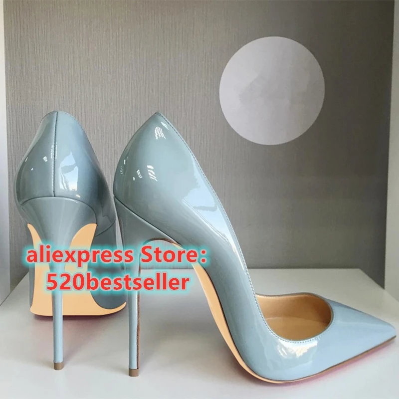 

Туфли женские из лакированной кожи, заостренный носок, высокий каблук-шпилька, туфли-лодочки, Свадебная обувь для невесты, голубые, 12 см, 10 см