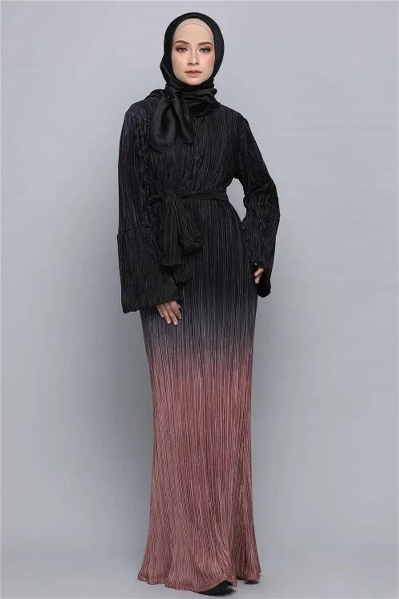 

2020 summer muslim women o-neck long sleeve polyester long dresses