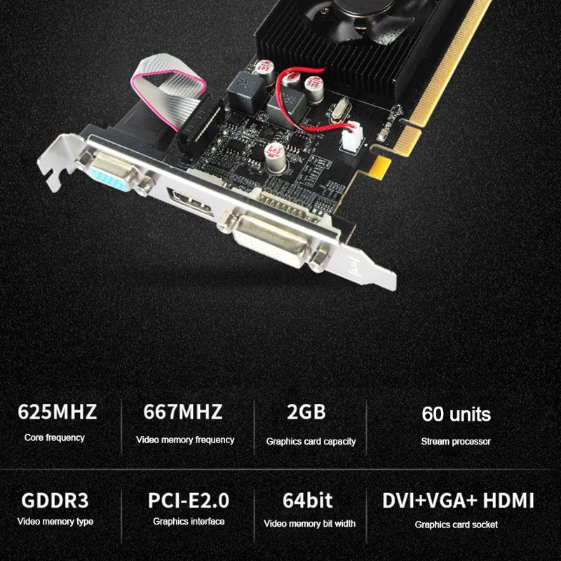 VGA-карта Radeon HD7450 2 Гб GDDR3 64 бит HDMI-совместимая VGA DVI интерфейсная шасси графические