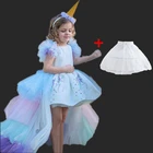 Летнее платье с юбкой-пачкой в виде единорога для девочек, детское Радужное бальное платье-пачка на день рождения, свадьбу, вечеринку, размеры от 2 до 8 лет