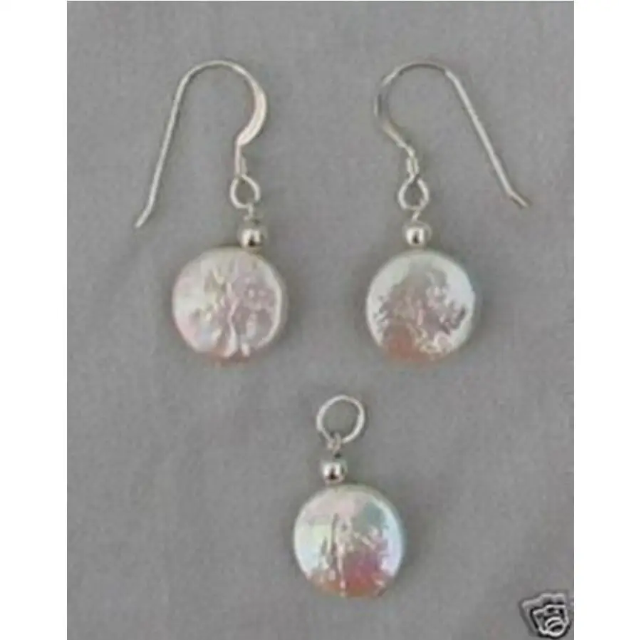 

Красивая из белого жемчуга-Монетка кулон ожерелье серьги комплект ювелирных изделий