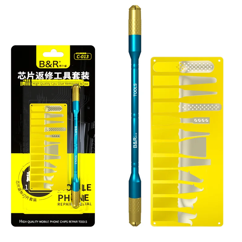 

B&R IC Chip NAND CPU Glue Remove 13 in 1 Disassemble Rework Thin Blade for Phone Motherboard BGA Repairing Scrapper