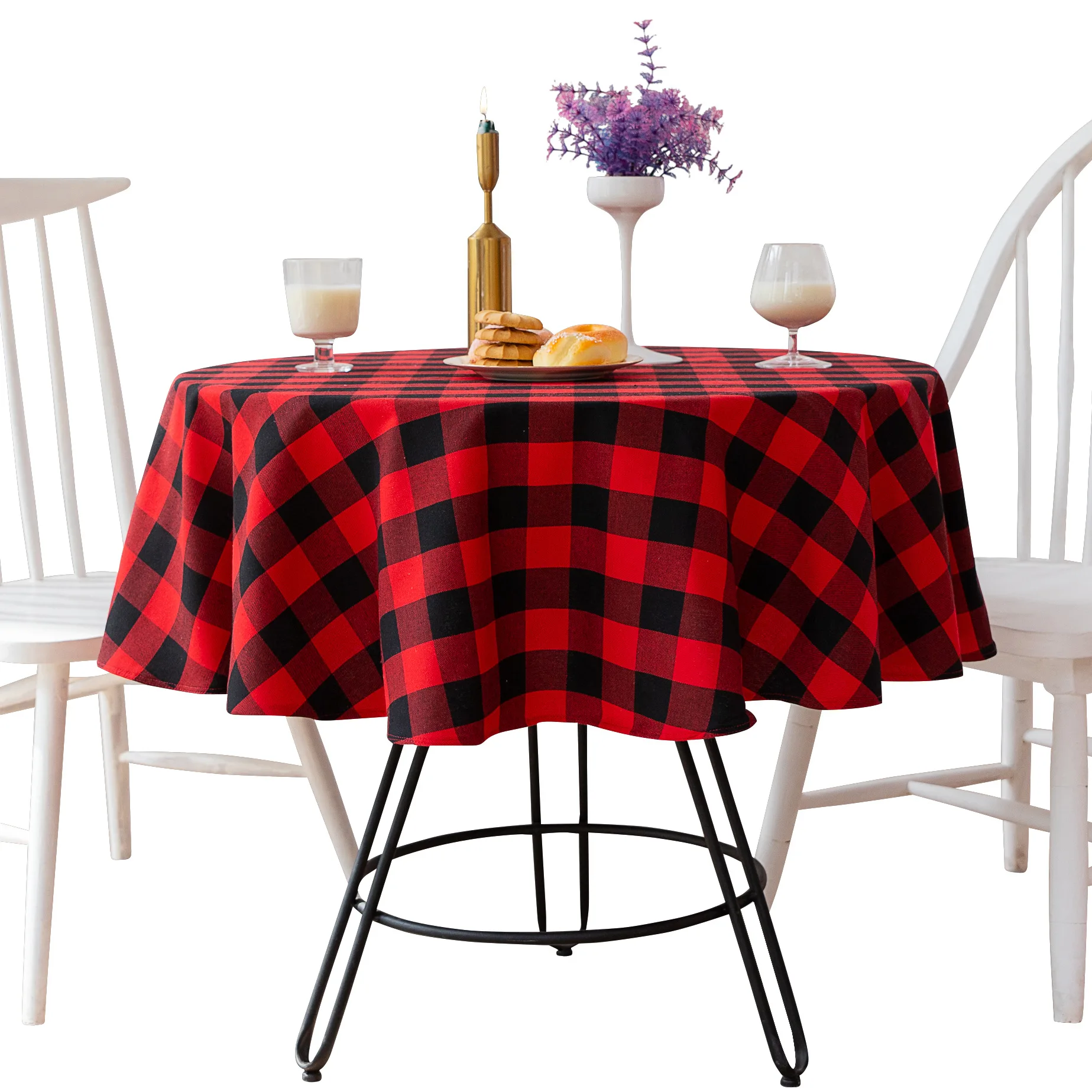 

Tablecloths Red Black Grid Party Decorative Hotel Restaurant Round Dining Pad home table cloth Tablecloth Placemat decoration