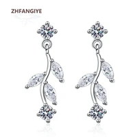 zhfangiye charm earrings silver 925 jewelry with zircon gemstone lear shape drop earrings ornaments for women wedding party gift