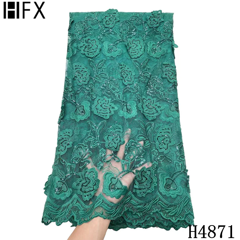 

HFX Wine French Milk Silk Mesh Lace Fabric 2021 High Quality African Net Tulle Lace Fabric With Sequins For Wedding Dress F4871