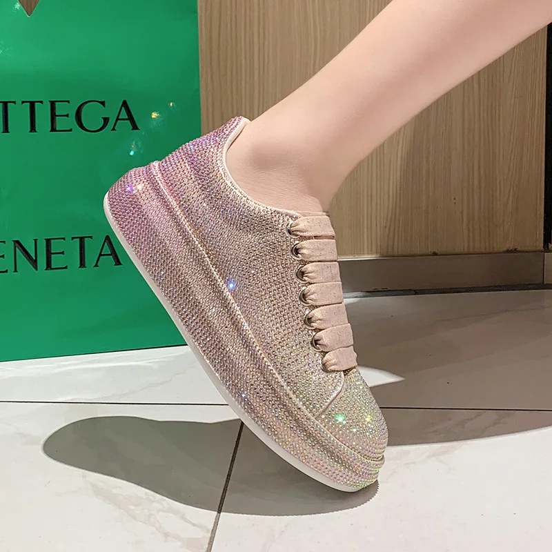 

2021 Hot Women Rhinestone Casual Shoes Platform Sneakers Thick Botton Lazy Ladies Shoes Gradient Color Female chunky shoes