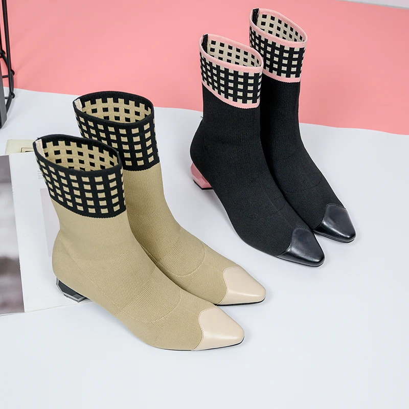 Пикантные эластичные ботильоны из натуральной кожи с острым носком розовые