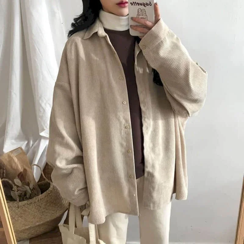 

New Autumn Spring Solid Corduroy Blouse Women Tops Shirts Loose Long Sleeves Casual Shirt Ins Style Female Clothing