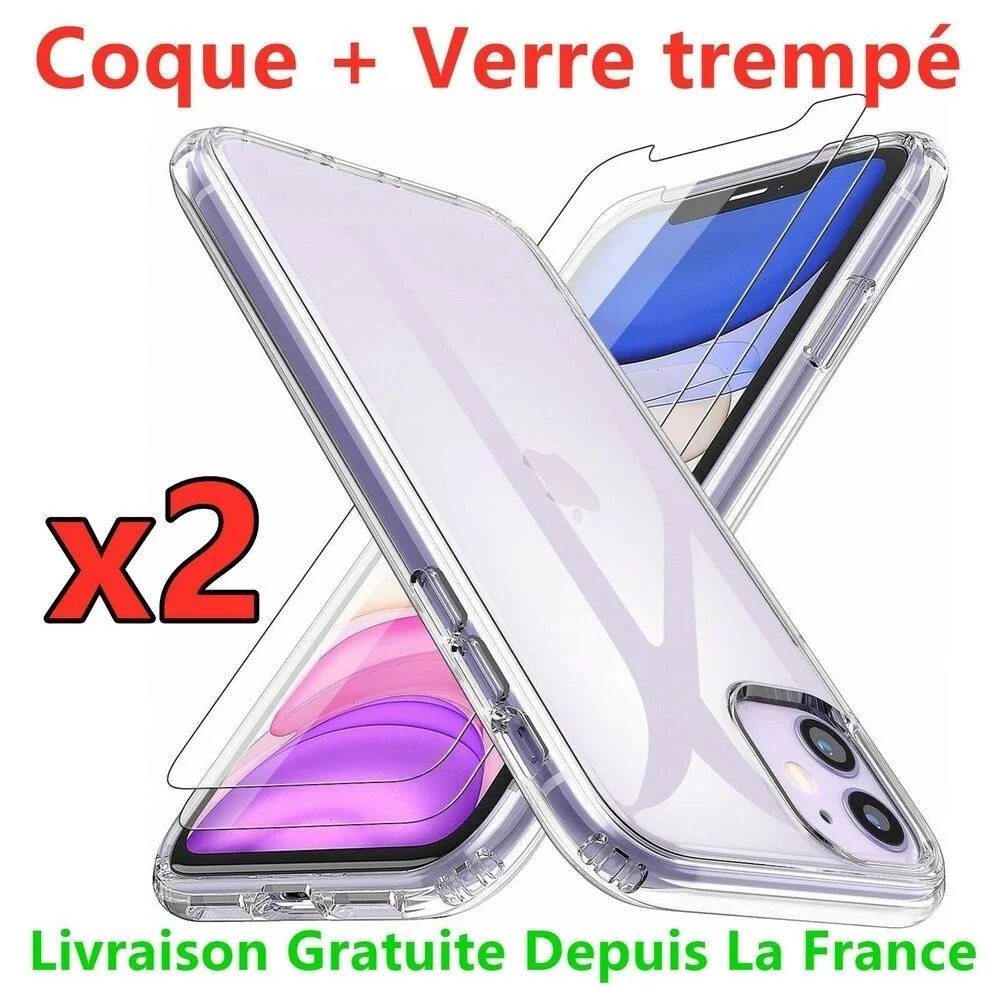 

Lot 2 Coque TPU + Verre trempé Film Protection For iPhone 5/6/7/8/Plus/XS/11/Pro/Max