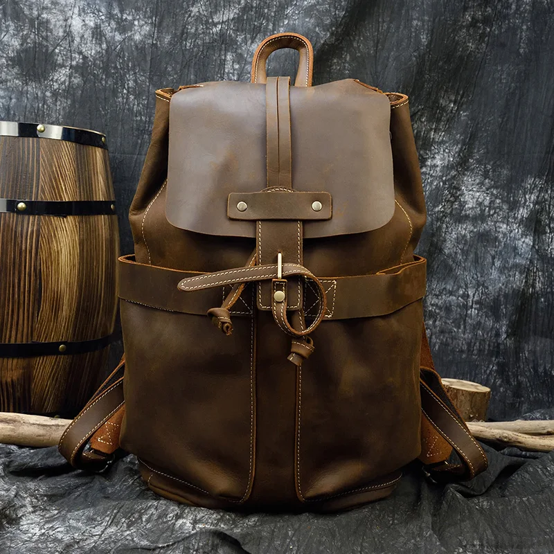 Design 2 Luufan повседневный кожаный рюкзак Crazy horse, Мужской винтажный Многофункциональный рюкзак из натуральной кожи с защитой от кражи, школьный рюкзак, мужская дорожная сумка - Цвет: Design 2